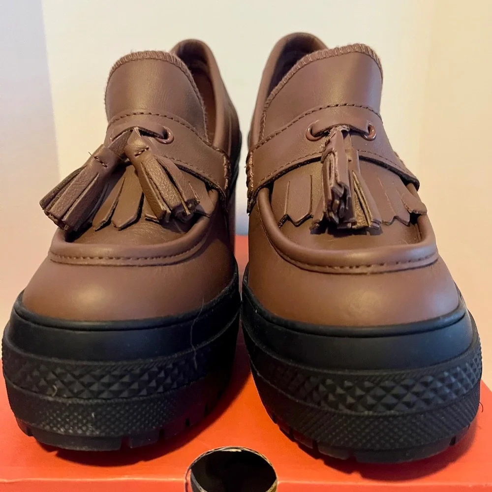 Converse Chuck 70 De Luxe Heel Loafer‎ Platform Leather Wmn 7 Dark Roast A14715C